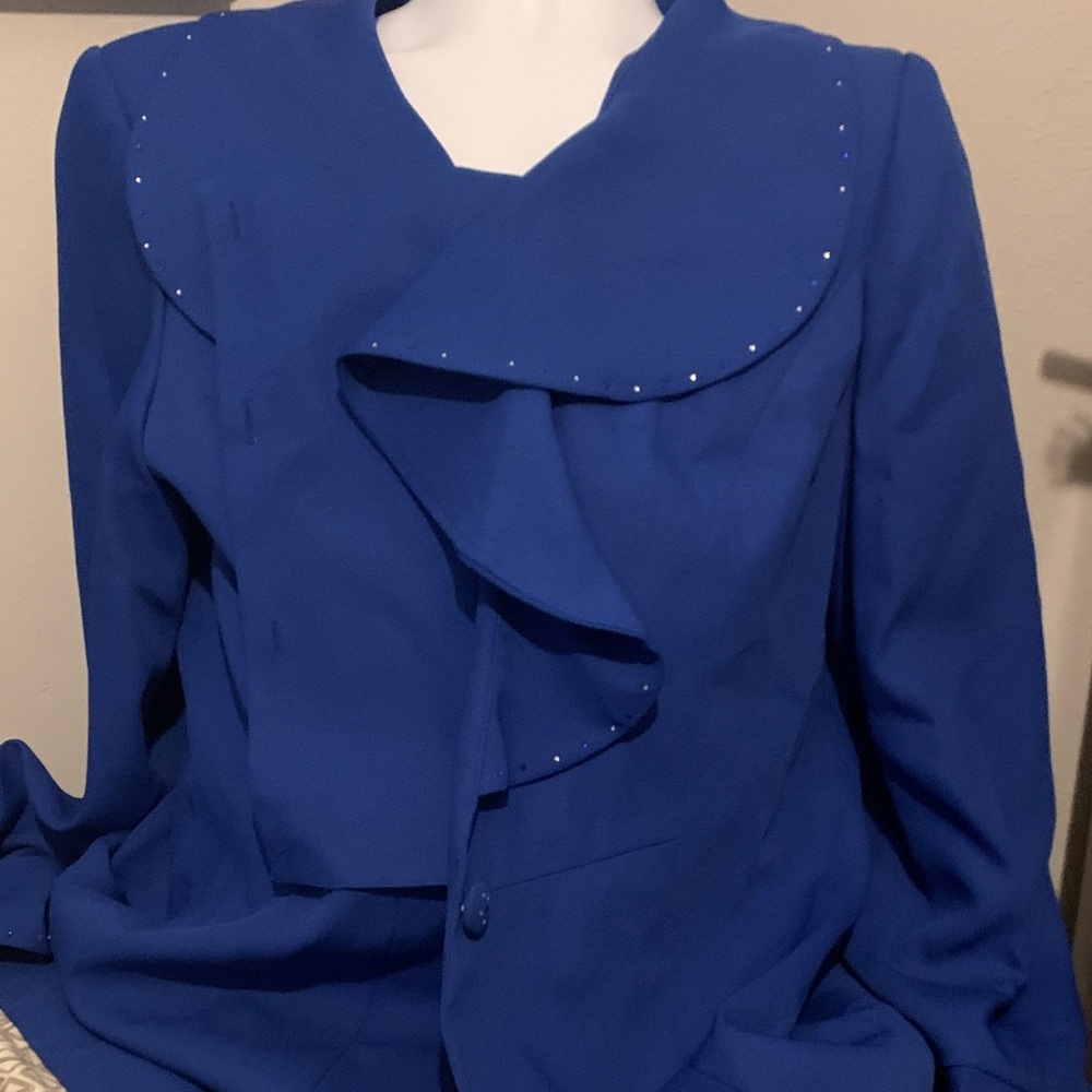 Women's Royal Blue Ruffle Collar Jacket